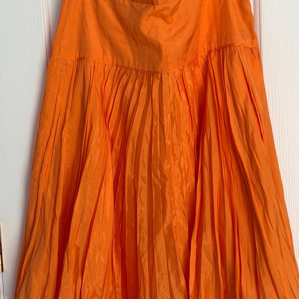 J. Crew Bright Orange Pleated Midi Skirt